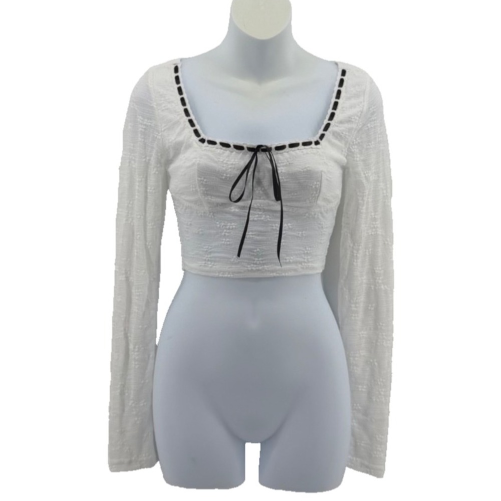 Privy Lace Crop Top Women's Small White Long Sleeve Coquette Balletcore NWT